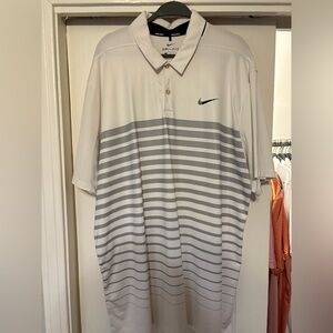 White Nike Golf Men's Polo Shirt with Gray Stripes